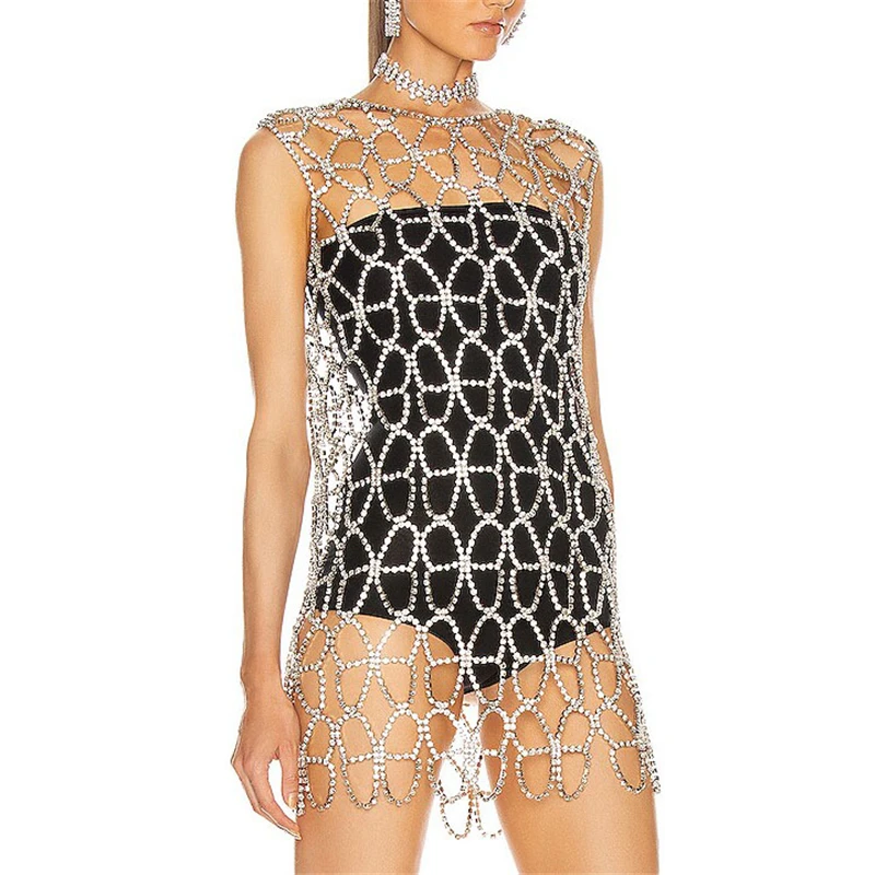 

Fashion Women Bling Rhinestone Bodysuit Chain Dress Party Bikini Festival Rave Harness Body Jewelry Handmade Accessories Gift