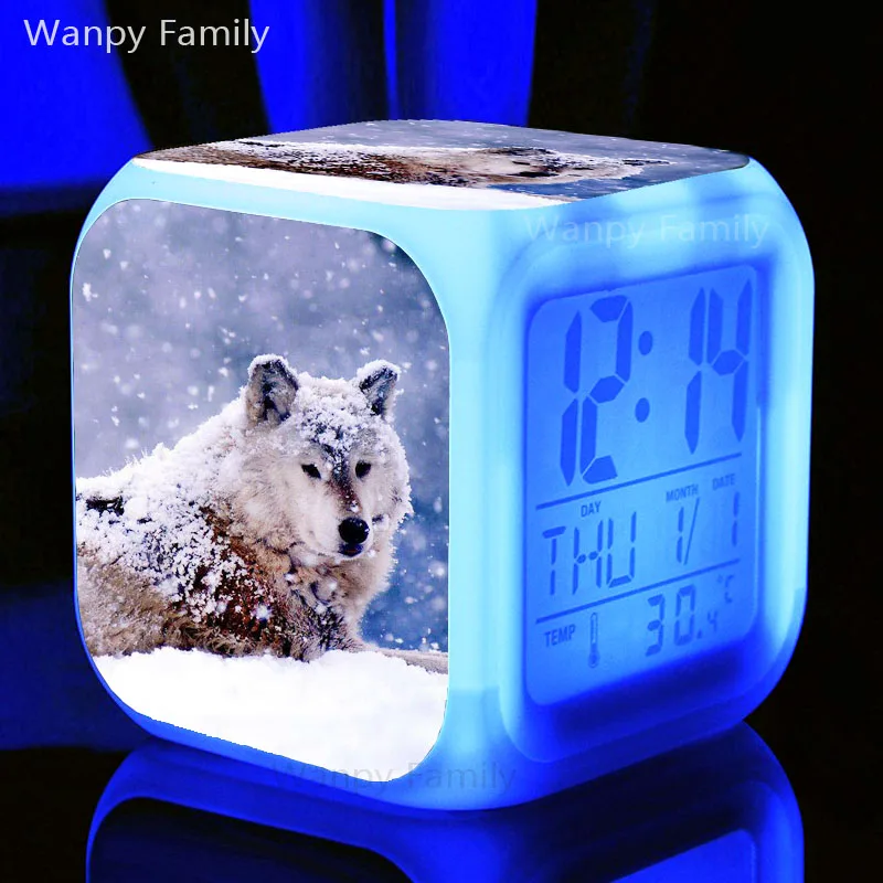 Серый Arctic Wolf Будильник 7 цветов светодиодный светящийся электронный часы для детской комнаты Многофункциональный Цвет Изменение цифровой будильник - Цвет: Серый