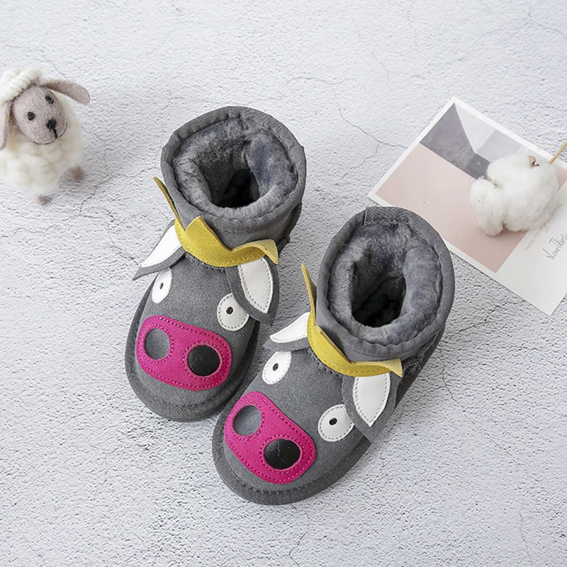 Dolakids/зимние детские ботинки с рисунками животных; кожаные ботинки для мальчиков и девочек; утолщенная теплая детская обувь с хлопковой подкладкой