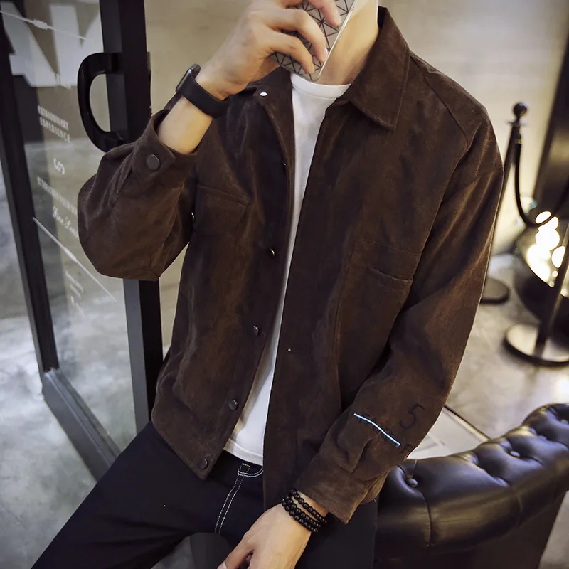 Large Size Jacket Men's Corduroy Retro Outerwear Solid Color Slim Clothes Dropshipping | Мужская одежда