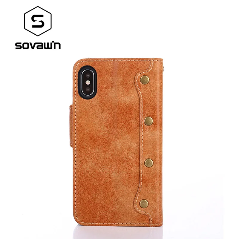 

SOVAWIN Phone Case Metal Button Rivet Phone Case PU Leather Wallet Flip Phone Bags With Stand For Redmi NOTE7 GO 7A K20 Pro