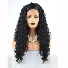 Харизма длинные черные синтетические кружева спереди парик кудрявые термостойкие волокна волос Glueless Косплей Кружева парики для женщин часть