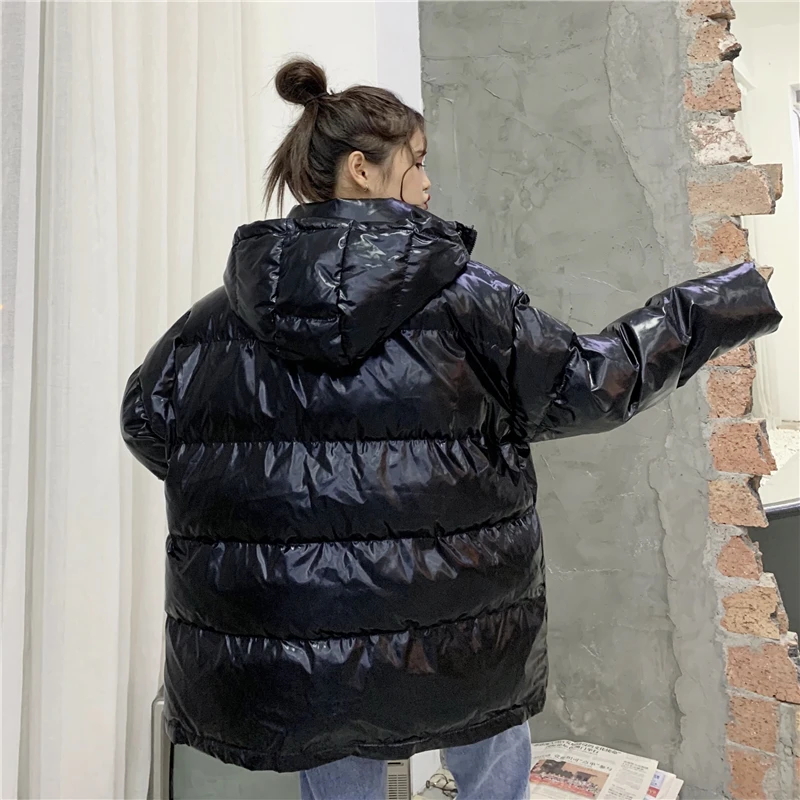 Neploe, зимние парки с капюшоном, пальто, серебряная Глянцевая плотная Женская одежда, средней длины, на молнии, BF стиль, зимние теплые куртки 55524