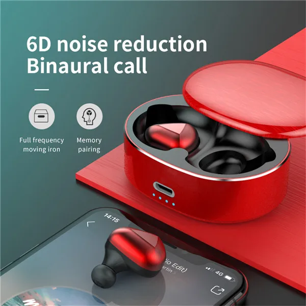 T50 TWS bluetooth-гарнитура BT5.0 шумоподавление стерео спортивные наушники беспроводные наушники IOS Android - Цвет: Красный