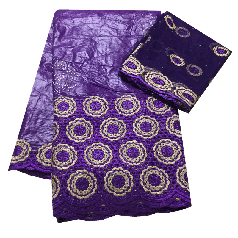 Purple African Fabric Bazin Lace Africain Cotton Embroidered Riche With 2 Yard Tulle 2020 Latest | Дом и сад