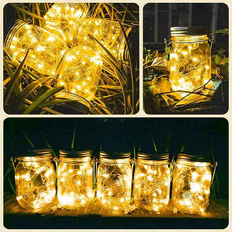 

EASY-Solar Mason Jar Lights,8 Pack 20 LED Waterproof Fairy Firefly Jar Lids String Lights with Hangers(NO Jars), Patio Yard Gard