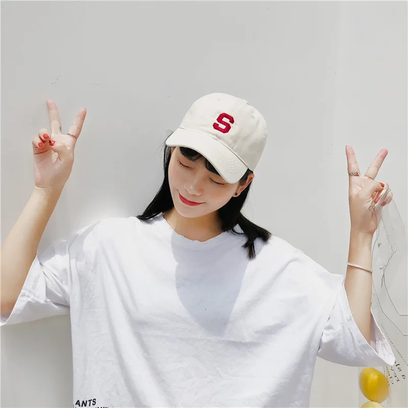 Summer Korean Version S Embroidered Soft Top Baseball Hat Women Vintage Casual Couple Duck Tongue Hat Curved Eaves Adjustable