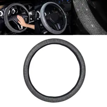 

Car Accessories Rhinestone Car PU Leather Steering Wheel Covers Cap Steering Wheel Crystal Cover Auto Gear Cover For Women Girls