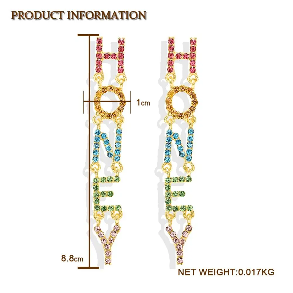 Dvacaman письмо пара мед Висячие серьги для женщин свадебные хрустальные Висячие массивные серьги подарок ювелирные изделия дропшиппинг