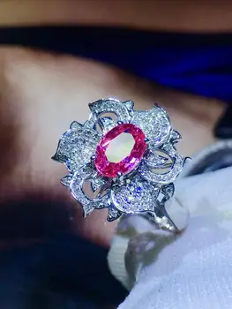 

Pink Sapphire Ring Real Pure 18 K Natural Pink Padparadscha Sapphire Gemstones 1.03ct Diamonds Stone Female Ring