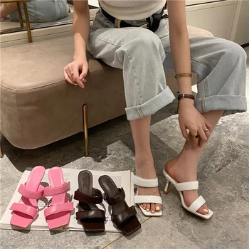 

2020 Woman Summer Pumps New Sexy Gladiator Sandals Shoes Women Thin High Heels Open Toe Lady Pumps Ladies Mules Shoes For Women
