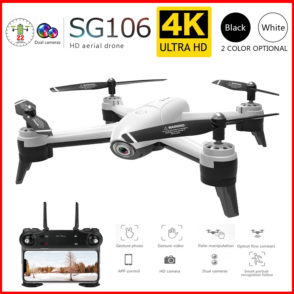 

SG106 WIFI RC Drone 4K 720P HD Dual Camera Flow Aerial Quadcopter 22min 1600mAh FPV GPS Drone with APP Control Flow Quadcopter