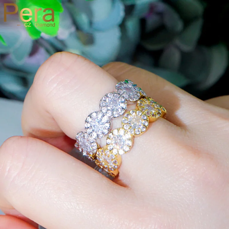Pera Sweet Round Flower Luxury Finger Ring Per Le Donne Unique Party Jewelry African Shiny Cz Stone Gold Color Cocktail R142