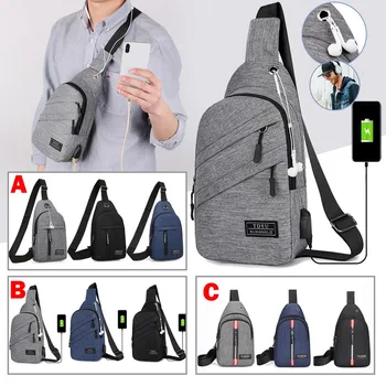 

2020Hot Male Shoulder Bags USB Charging Crossbody Bags Multifunctional Canvas Theft Chest Bags Short Trip Messengers Bag For Man