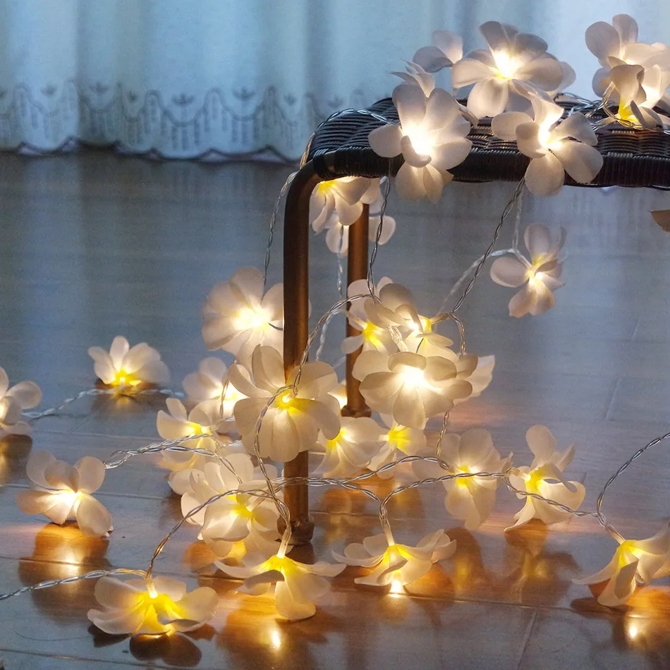 Креативный светодиодный гирлянда frangipani DIY, AA батарея, цветочное праздничное освещение, вечерние гирлянды, украшения для спальни