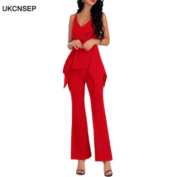 

UKCNSEP Rompers Womens Jumpsuit New Arrival Elegant V Neck Ruffles Bodycon Party Bodysuit Celebrity Runway Jumpsuit