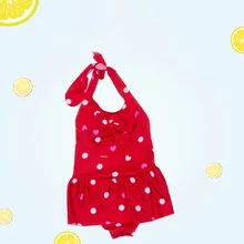 Детский купальный костюм в горошек; Летние купальные костюмы с лямкой на шее для девочек; детская пляжная одежда с бантом и открытой спиной; милый купальный костюм