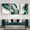 Dark Green Gold Foil Lines Marble Canvas