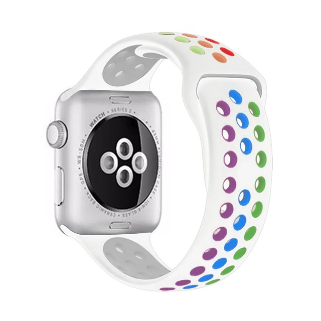 Strap for Apple watch series 7 45mm 41mm 38mm 40mm silicone watchband bracelet correa on smartwatch 6543 se 44mm 42m accessories White rainbow color