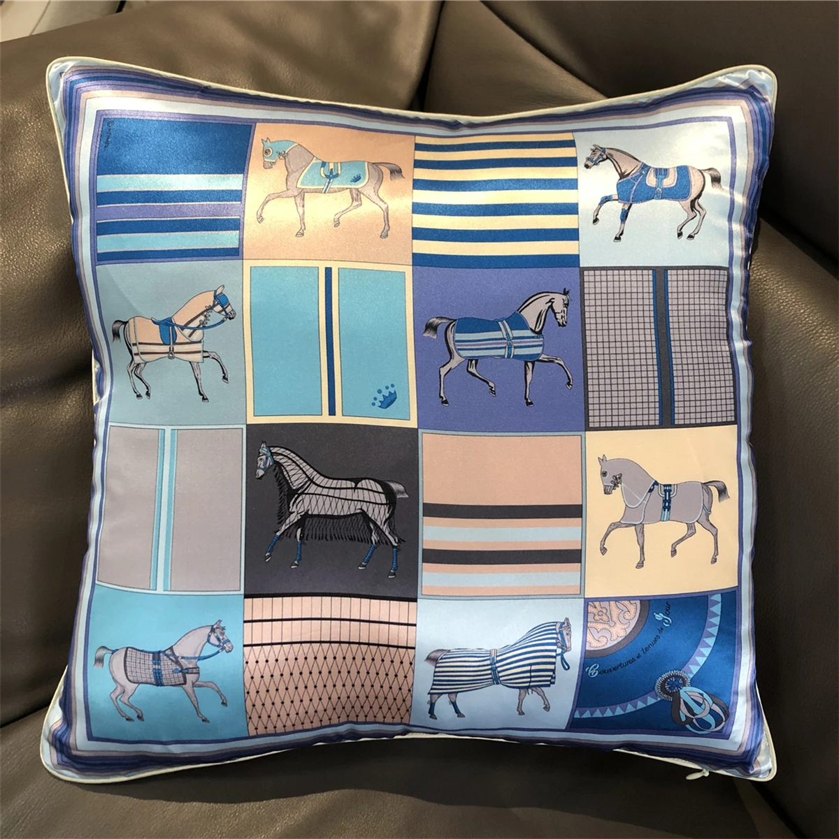 Throw pillow decorative cushion cushion cover Silk Pillowcase Brand Design Plaid Horse Sofa Throw Pillow Chair Car Cushion Cover Home Decoration Fashion Pillow