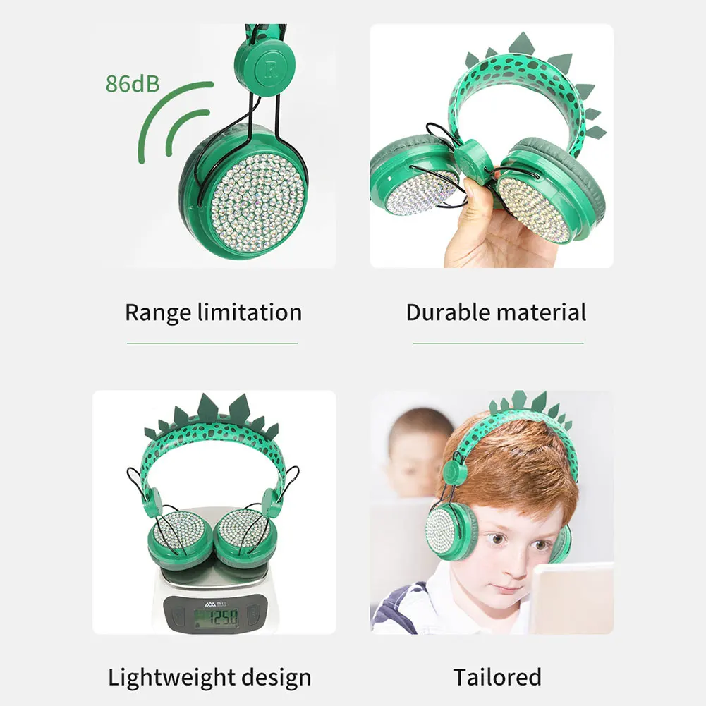 Teens Built in Microphone Cellphones Stereo Boys Dinosaur Kids Headphones Foldable Portable Children With Adjustable Headband
