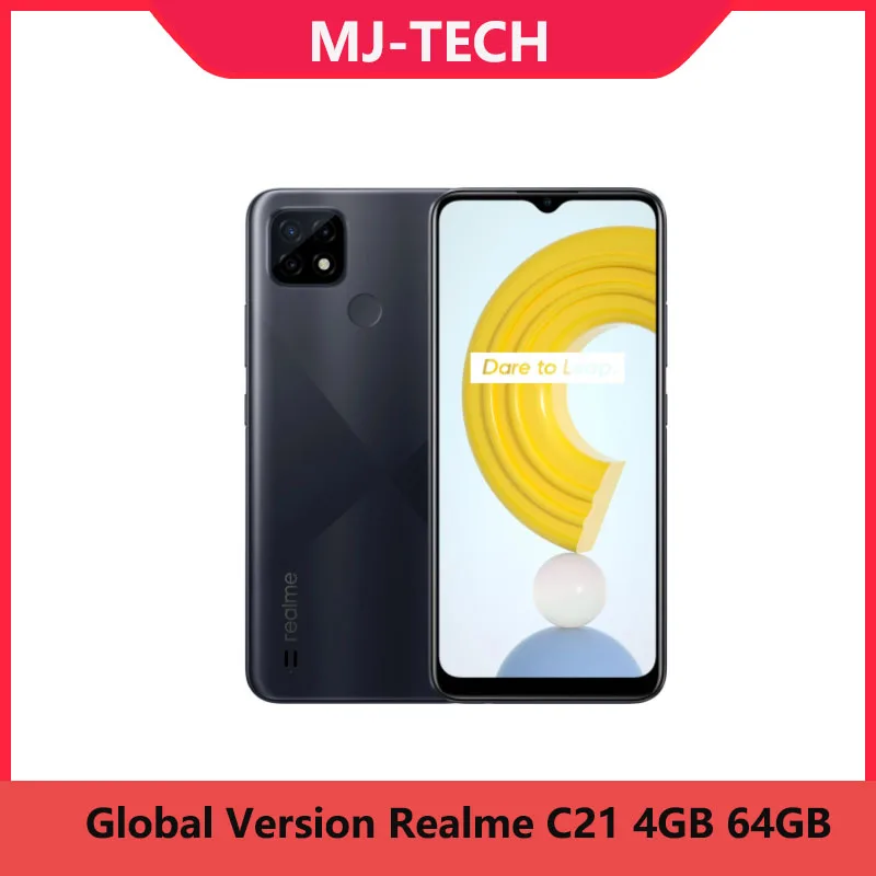 Realme-teléfono inteligente C21, versión Global, 4GB, 64GB, Android 10, 6,5 pulgadas, HD, Helio G35, 5000mAh, cámara Triple ia de 13MP, cargador de la UE, 3 tarjetas, NFC