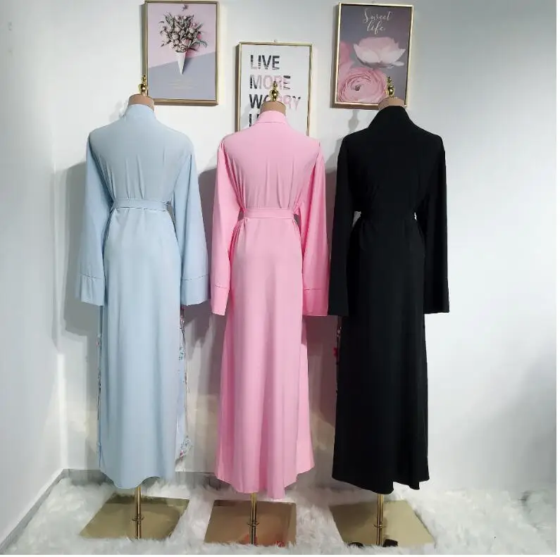 2019 Цветочная вышивка caftan Турция abaya женское jilbabs платье с открытым передом abayas для исламских дам длинный халат