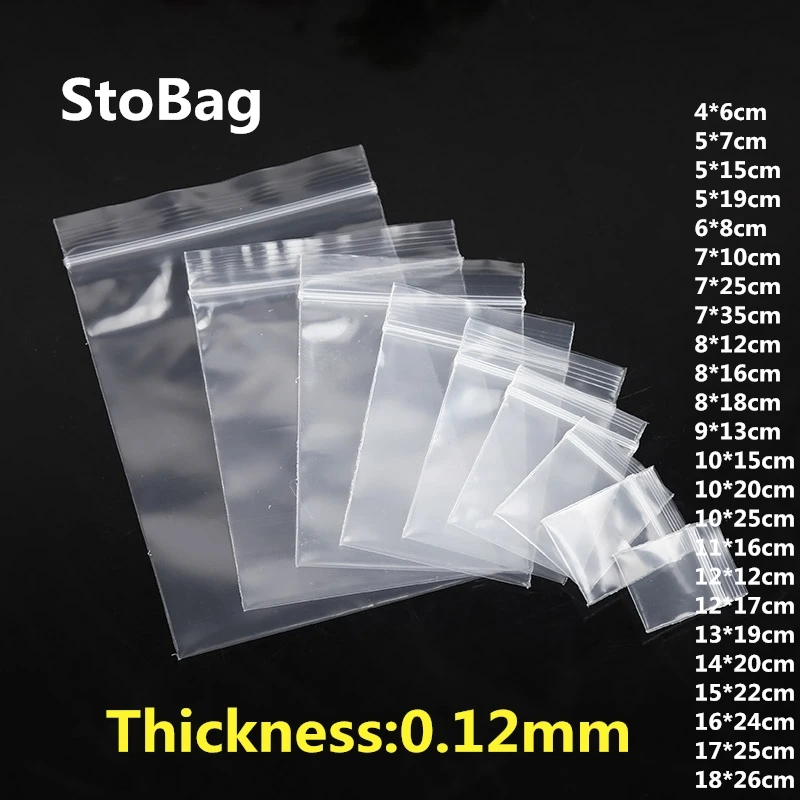 StoBag 100pcs Transparent Small Ziplock Plastic Bags Jewelry Gift Food Reclosable Storage Packaging Clear Custom Logo(Extra Fee)