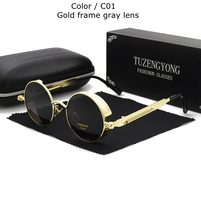 2019 Gothic Steampunk Sunglasses Polarized Women Brand Designer Men Vintage Round Metal Frame Sun Glasses High Quality UV400 big square sunglasses