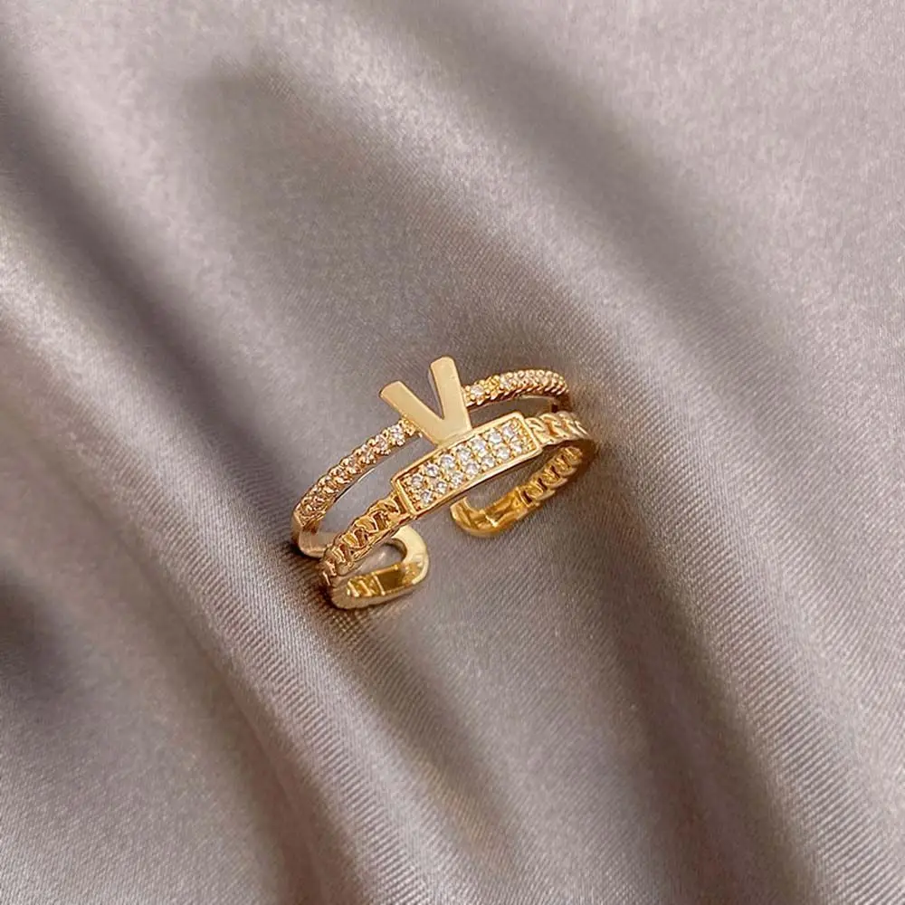 Letter Zircon Classic Finger Rings Double Stainless Steel Open For Woman Fashion Geometric Jewelry Party Girl's Wedding Gi | Украшения
