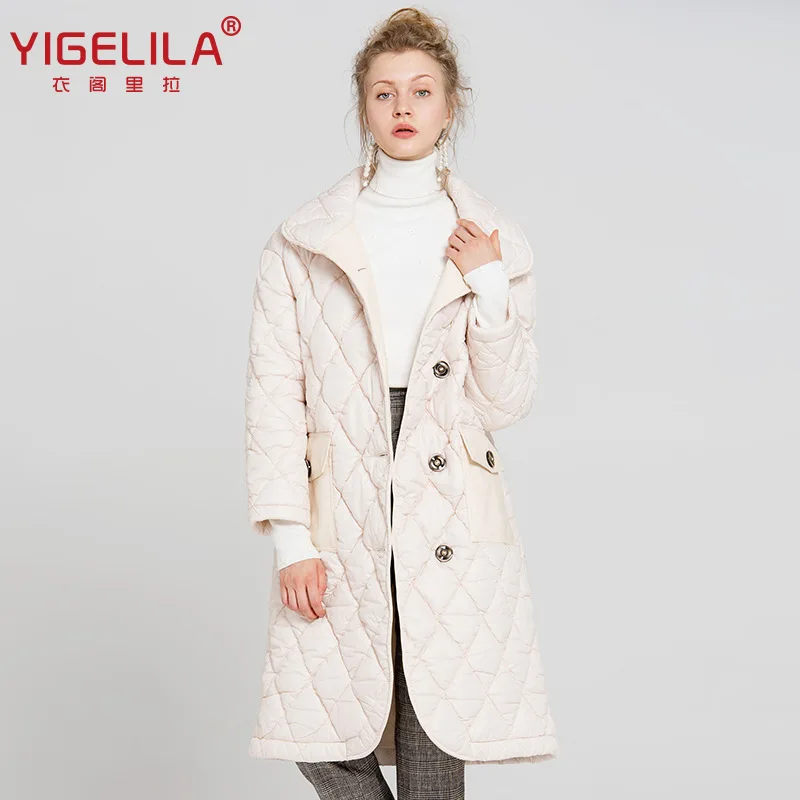 

2019 Autumn And Winter New Style Europe And America WOMEN'S Dress Mid-length Loose Korean-Style Warm down Feather Off-white Cott