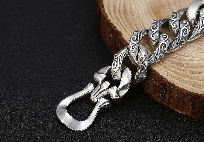 2021 New Heavyweight Real Solid Silver 925 bracelet for Man retro Rock Personality Punk Tiger Man Bracelet Fasion Jewellery