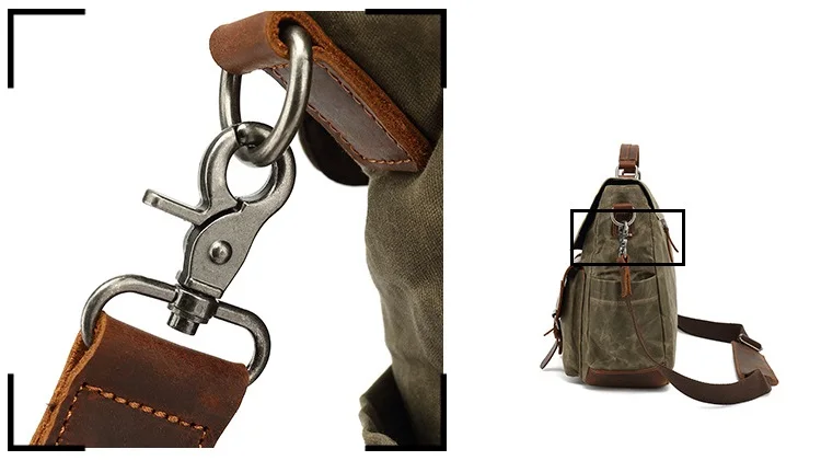 Bolso satchel vintage de lona con múltiples bolsillos, resistente al agua - Raken