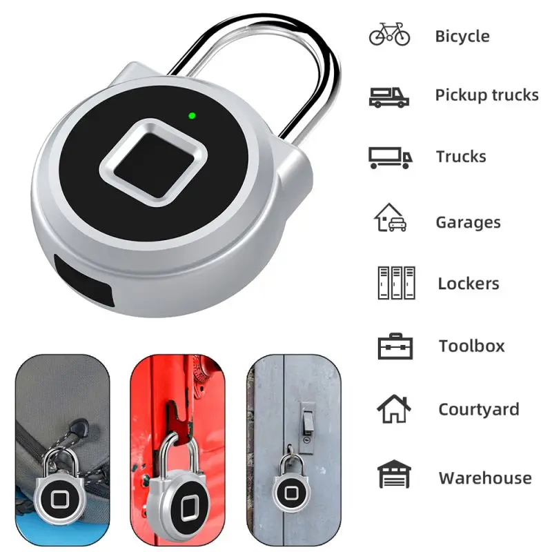 

P10 Mini USB Rechargeable Bicycle Silver Intelligent Fingerprint Lock With LED Indicator