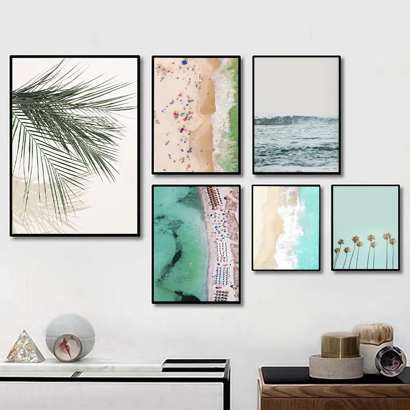 Пейзаж океана холст постер скандинавский праздник пляж зеленая пальма Настенная