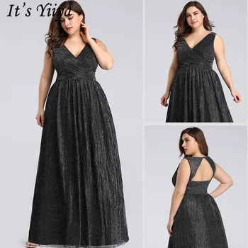 

It's Yiiya Evening Gowns Sleeveless Crepe Floor-Length A-Line Women Party Dresses Pleat Backless V-Neck Robe De Soiree D012