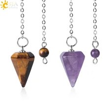 Péndulo curativo de Reiki de tamaño pequeño CSJA, colgante de piedras naturales, amuleto de cristal para meditación, péndulo Hexagonal para hombres y mujeres F366