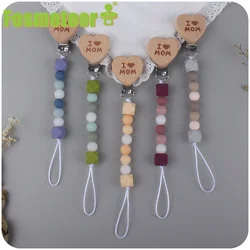 Fosmeteor Beech Wooden Heart Pacifier Clip Chain Infant Dummy Soothie Teether Nipple Holder for Infant Wood and Silicone Beads