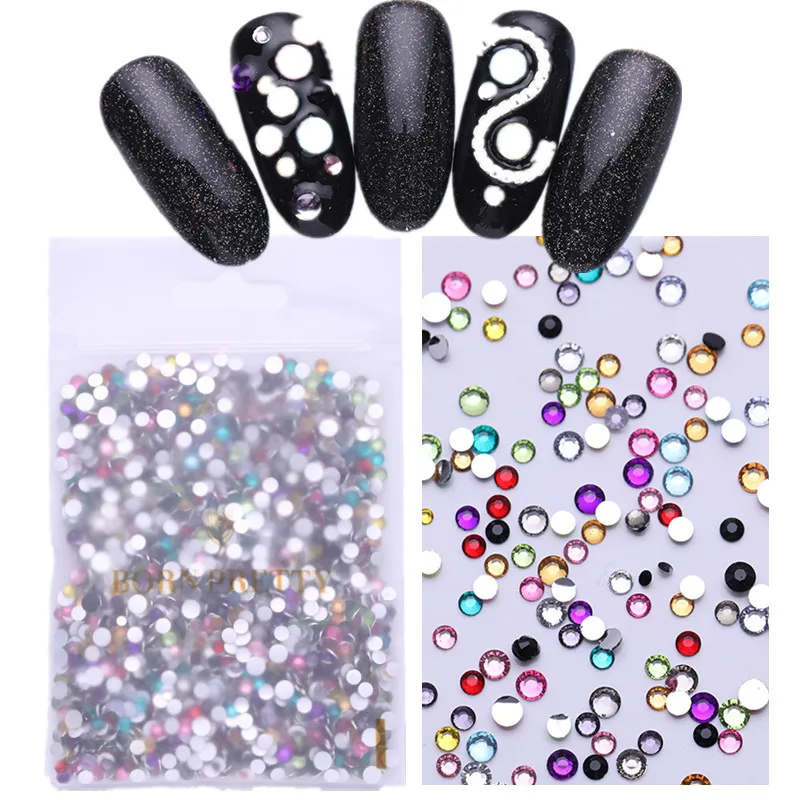 1440 Pcs/Bag Mixed-Size Nail Rhinestone AB Color Round Flat back Crystals 3D Nail Art Decoration DIY Manicure for UV Gel Polish - Цвет: 42