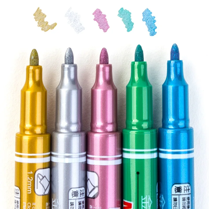 

Simbalion Metallic Markers 5 Colors Round Tip Art Markers Drawing Glass Wood Ceramics Stone