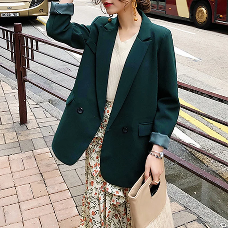 Bella Philosophy-Blazer verde oscuro para mujer, elegante de manga larga con doble botonadura, informal, coreana, _ - AliExpress Mobile