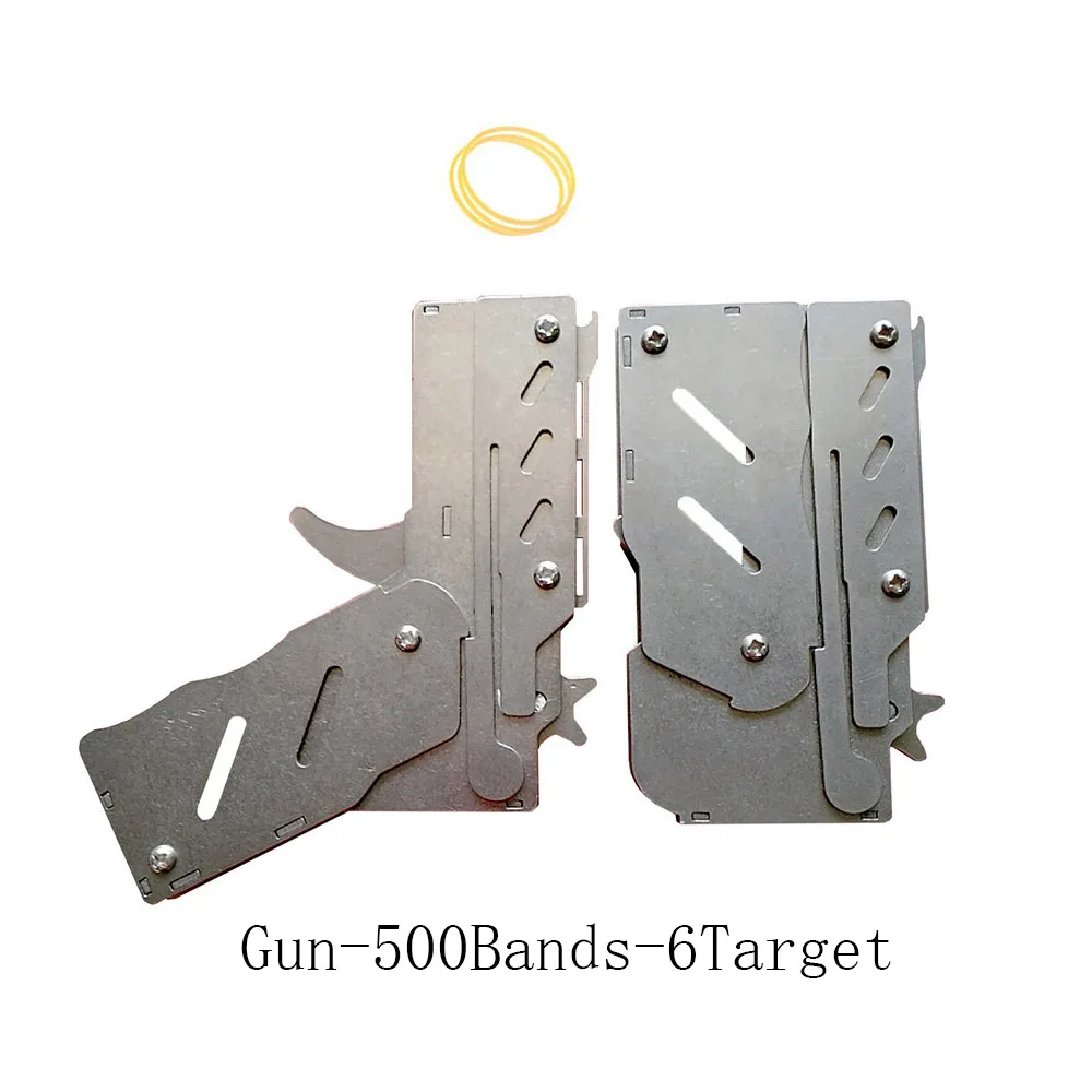 Gun-500Bands-6Target Нержавеющая сталь складной резиновый ремешок ручной пистолет мальчик металлические резиновые пистолеты домашняя игрушка пистолет подарки на открытом воздухе веселые спортивные для детей настольные игры - Цвет: Gun-500Bands-6Target