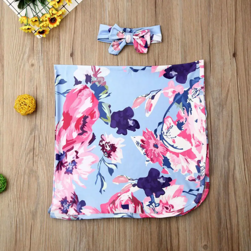 Прямая ; Лидер продаж; спальный мешок с цветочным рисунком для новорожденных девочек; Пеленальное Одеяло+ повязка на голову