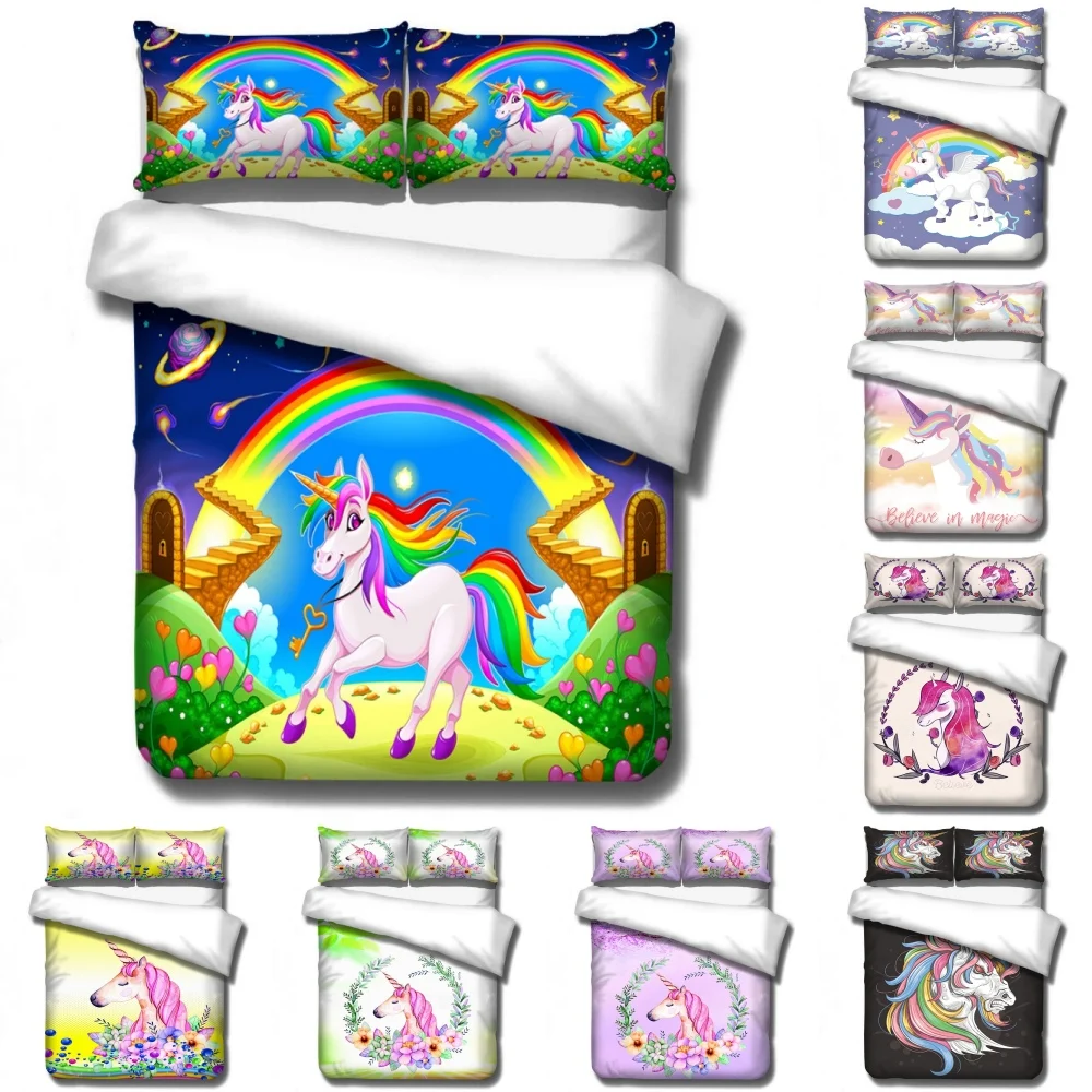 Disney Cartoon Blue Sky Unicorn Rainbow Bridge Bedding Set Baby Kids Boys Girls Bedroom Decoration  - 4000335032220