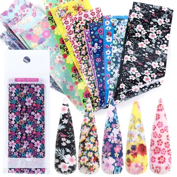 

16pc Nail Art Transfer Foils Set Holographic Floral Flower Water Slider Decals Gule Adhesive Wraps Decoration Manicure LA1024-1