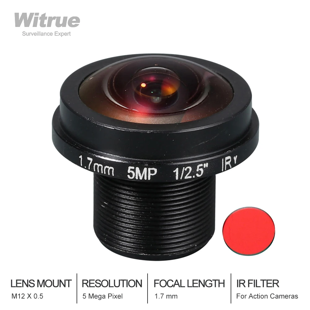 Witrue Рыбий глаз объектив 1,7 мм M12 5,0 мегапикселя с ИК-фильтром для экшн-камер 1/2, " F2.0 панорамный угол обзора 180 градусов