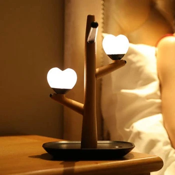 

Table Lamp Human Body Induction Night Light, USB Charging Heart Tree, Night Light Function Natural Material