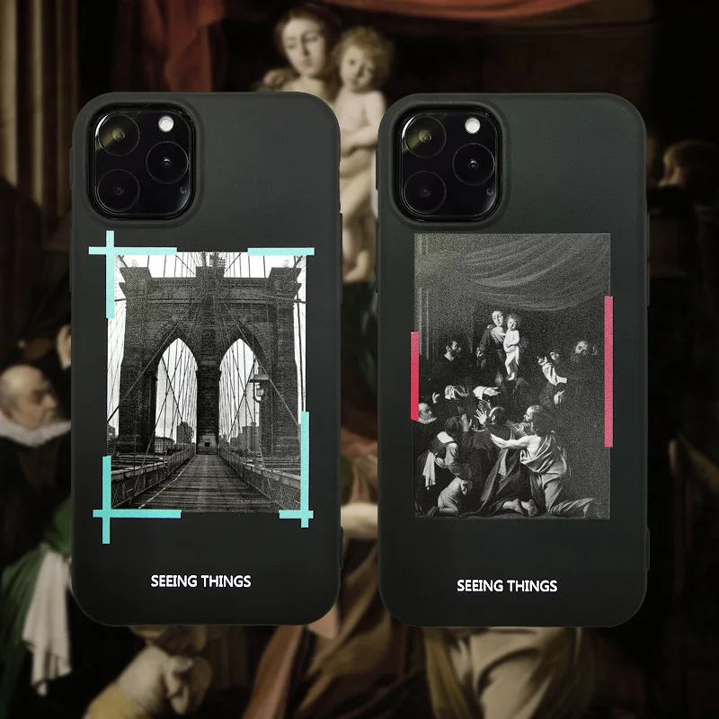 

Luxury Off Retro Oil painting Brooklyn Bridge Phone Case for iPhone 6 6S 7 8 Plus 11 Pro X XR XS Max Hot White Letter Soft Cover