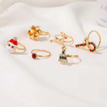 

2020 New Children Christmas Ornaments Kawaii Cartoon Snowman Elk Snowflake Ring for Women Girl Happy New Year Party Jewelry