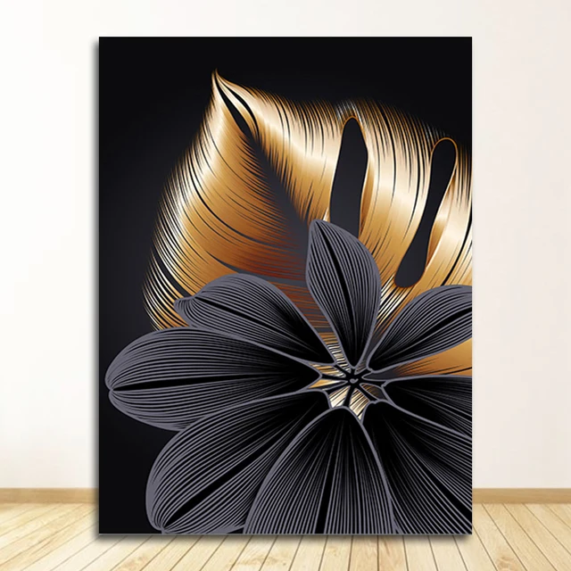 Art Painting Nordic Living Room Decoration Picture Black Golden Plant Leaf Canvas Poster Print Modern Home Decor Abstract Wall 7